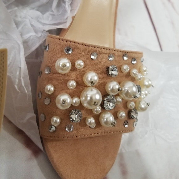 Light Pink Pearl Faux Suede Mules - Picture 6 of 8